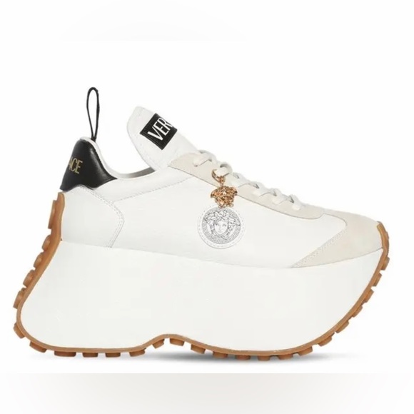 Versace 80mm Triplatform platform leather & suede sneakers NEW (AUTHENTIC) - Picture 2 of 6